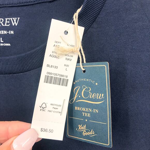 J.CREW Men's Broken-in T-shirt Large Navy Blue Crewneck Short-Sleeve NWT - Picture 8 of 11